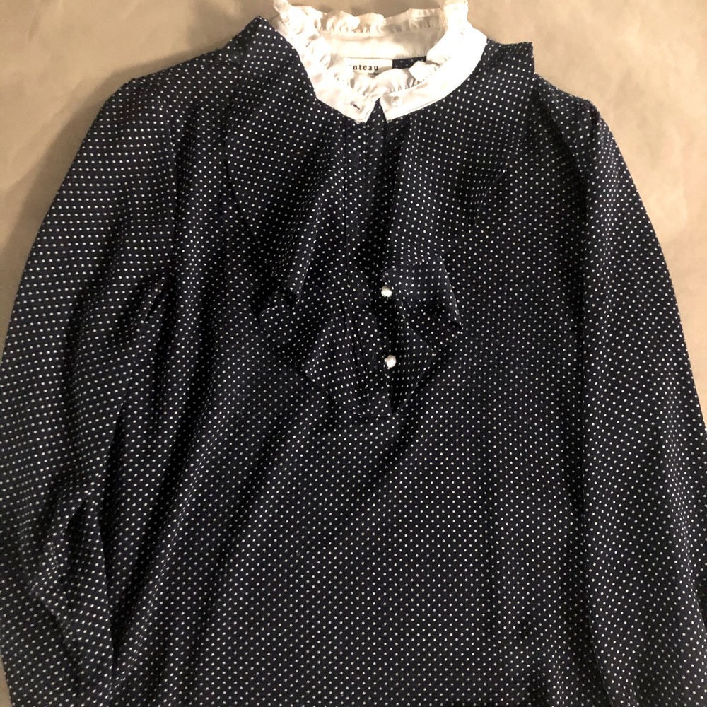 Stylish navy & white polka dot blouse